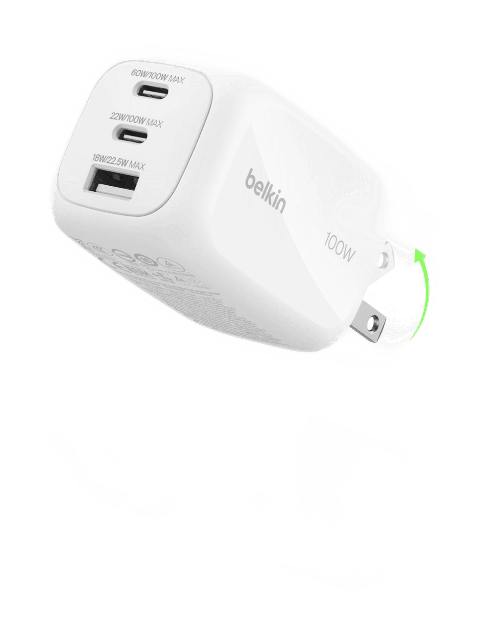 Belkin 3-Port USB-C Plug 100W, White