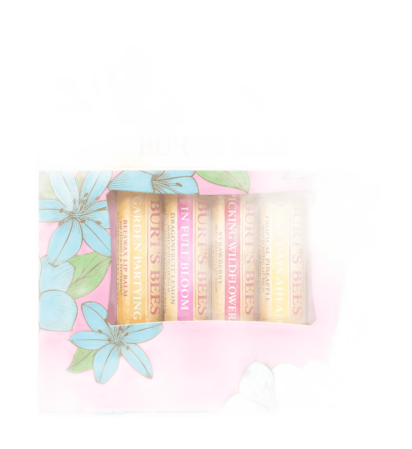 Burt's Bees Lip Balm Gift Set, Beeswax, Strawberry, Tropical Pineapple, Dragonfruit Lemon, In Full Bloom, 4x4.25g