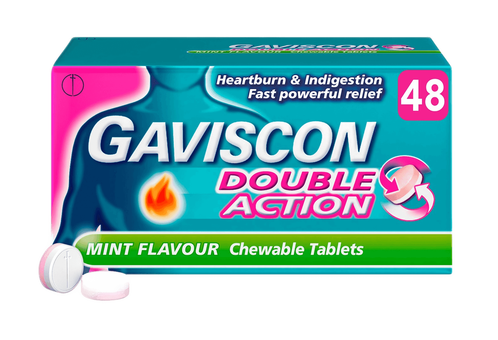 Gaviscon Double Action Mint Heartburn & Indigestion Chewable Tablets 48 Pack