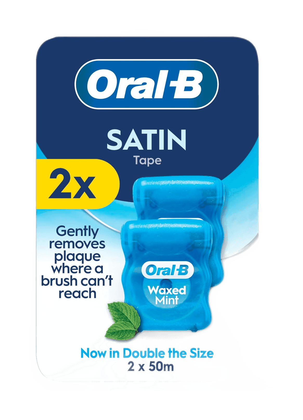 Oral-B Satin Tape Floss, Waxed Mint, 2 Pack (2 x 50m)