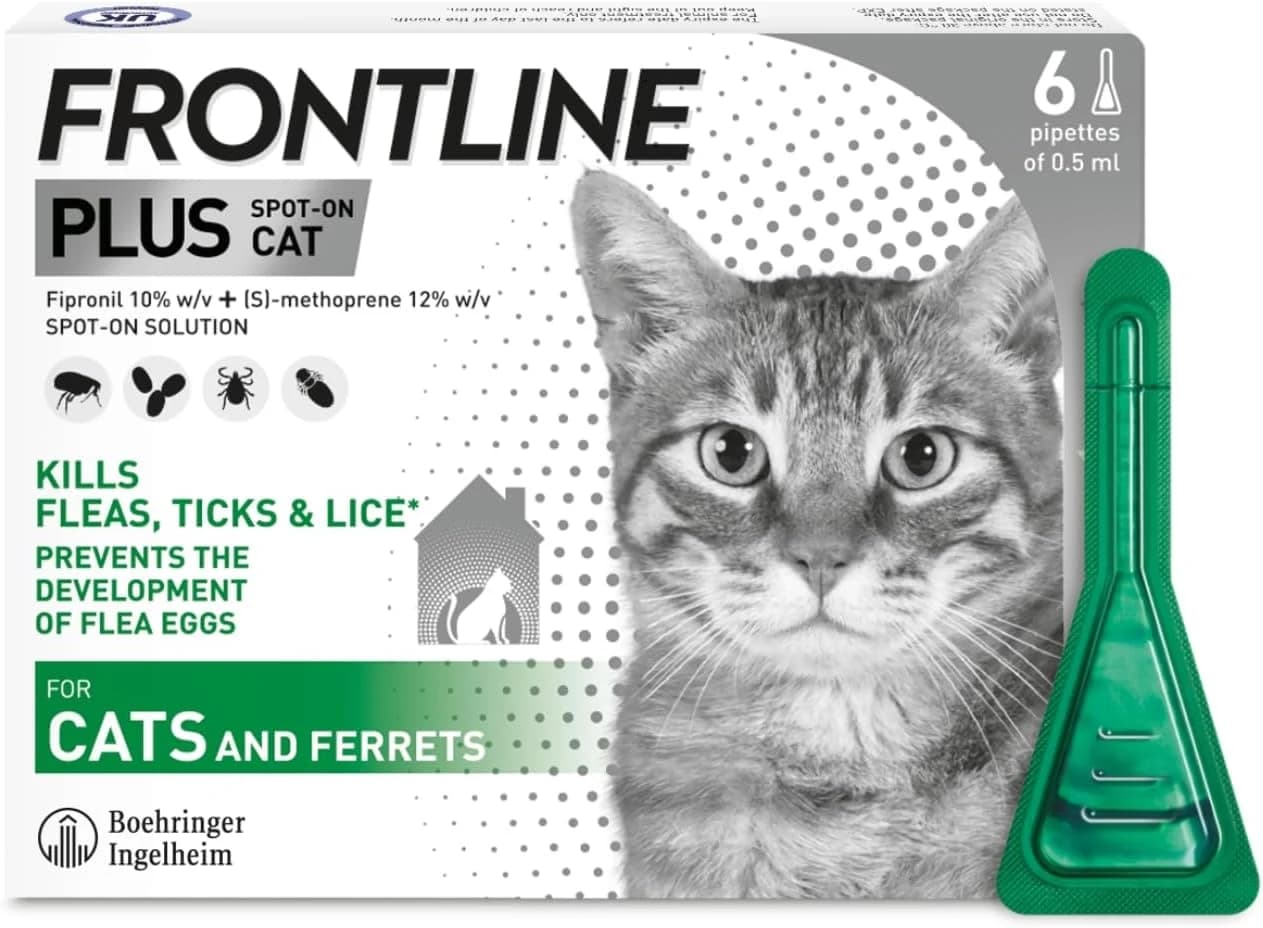 FRONTLINE Plus Spot-On Flea & Tick Treatment for Cats and Ferrets - 6 Pipettes
