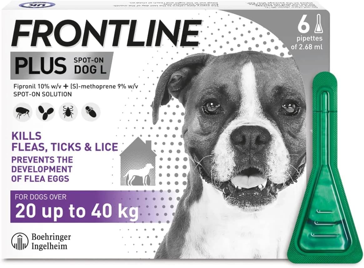 FRONTLINE Plus Spot On Flea & Tick Treatment for Large Dog (20-40kg) - 6 Pipettes