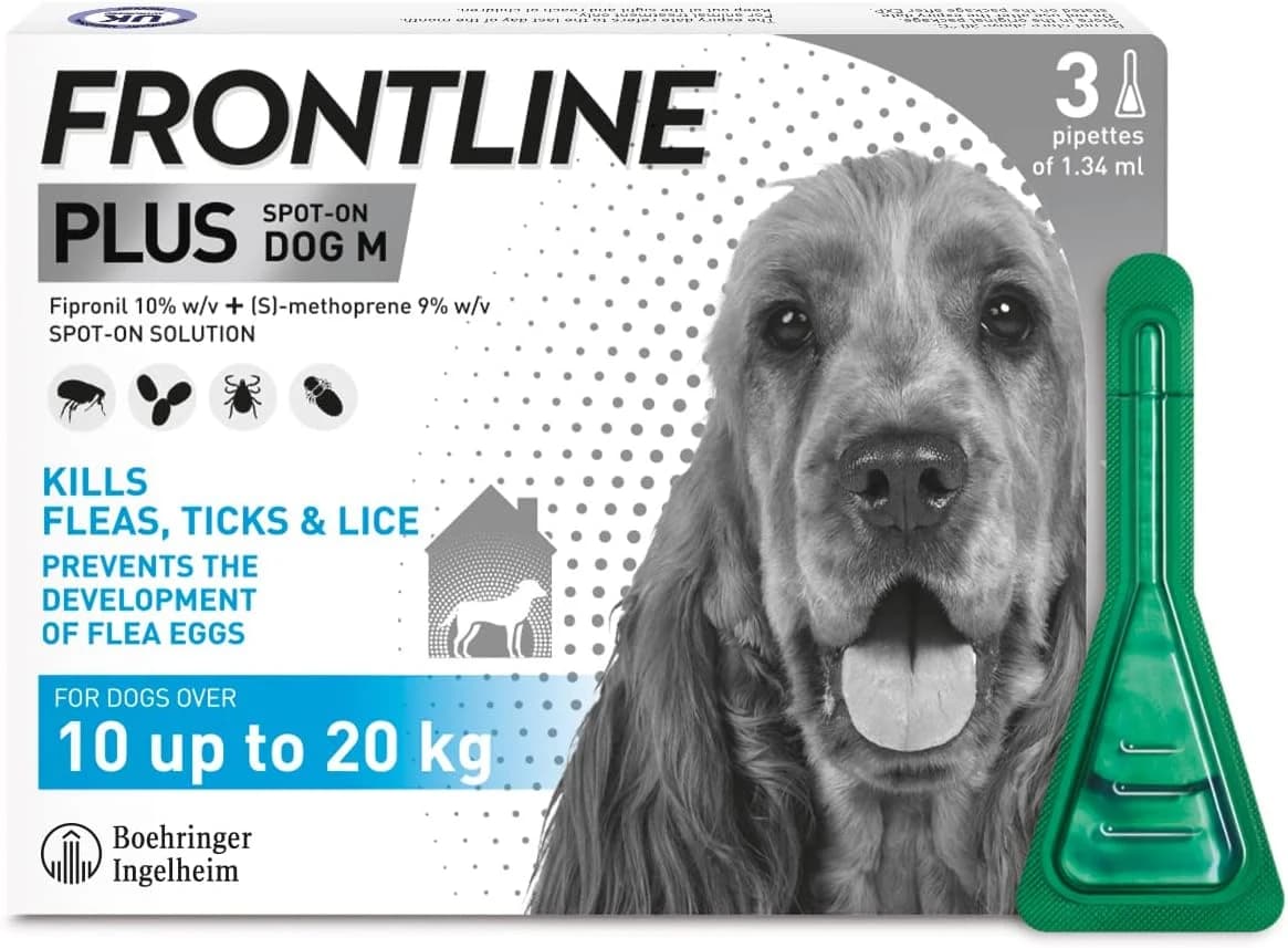 FRONTLINE Plus Spot On Flea & Tick Treatment for Medium Dog (10-20kg) - 3 Pipettes