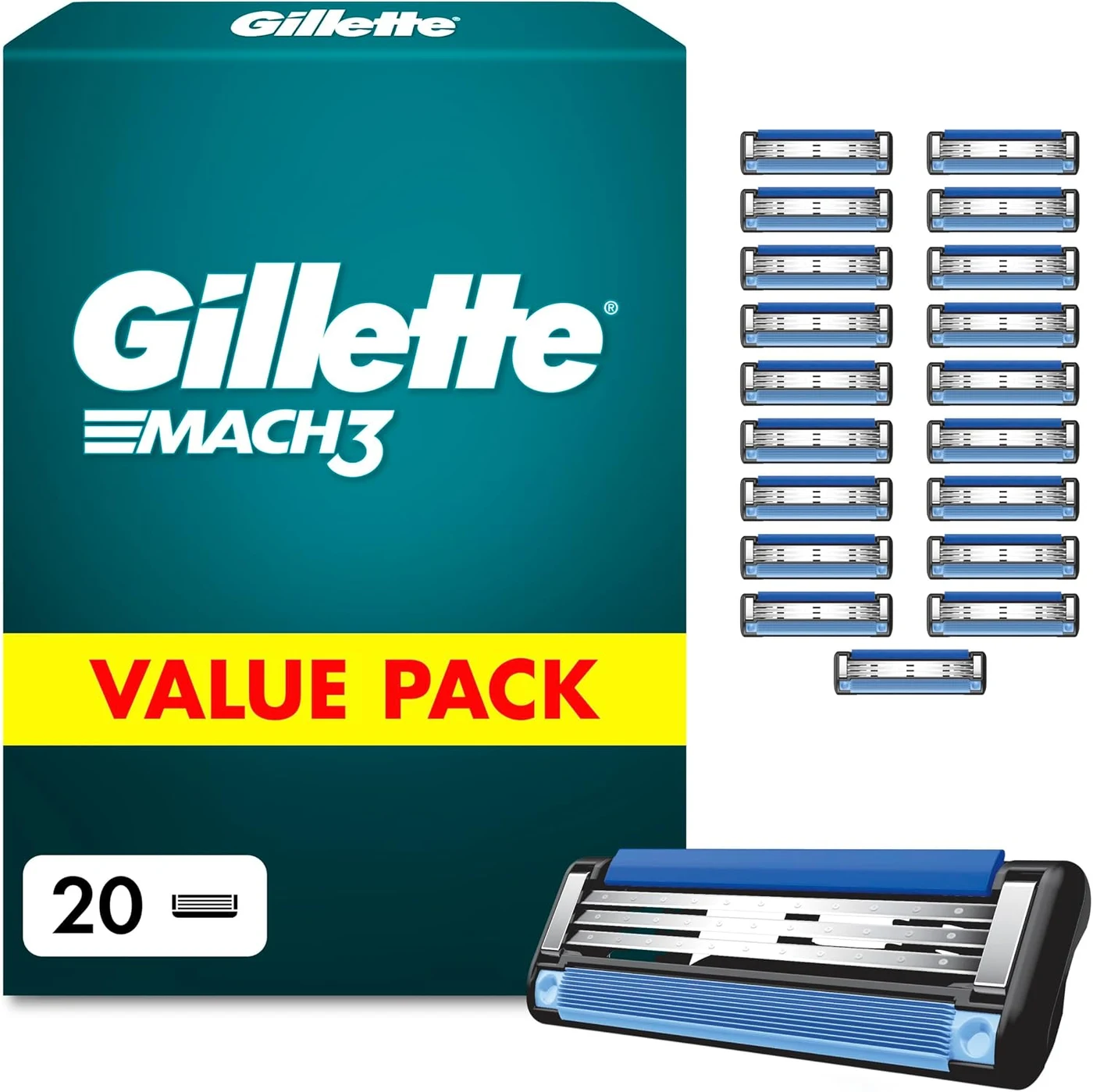 Gillette Mach3 Razor Blades for Men, 20 Pack