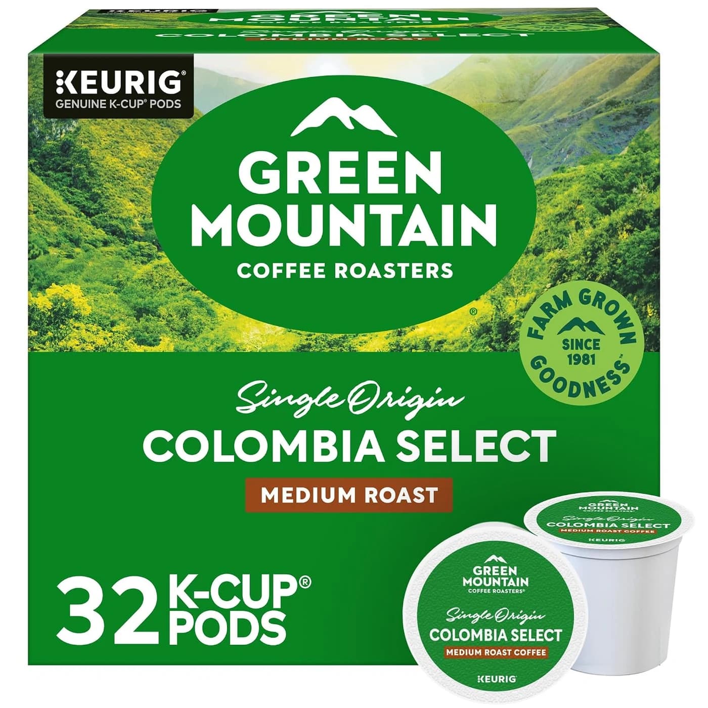 Green Mountain Coffee Roasters Colombia Select, Medium Roast, 32 Coffee Pods