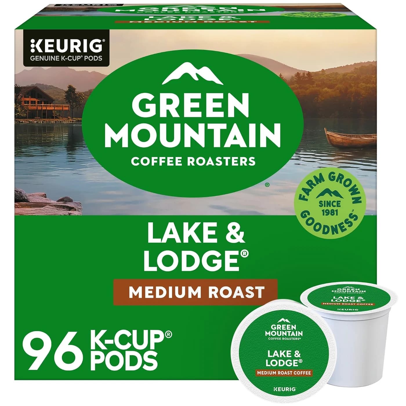 Green Mountain Coffee Roasters Lake & Lodge, Medium Roast, 96 Coffee Pods