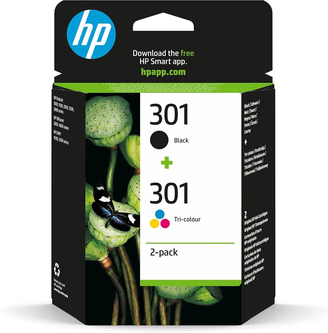 HP 301 Black & Tri-Colour Original Ink Cartridges, N9J72AE, 2 Pack