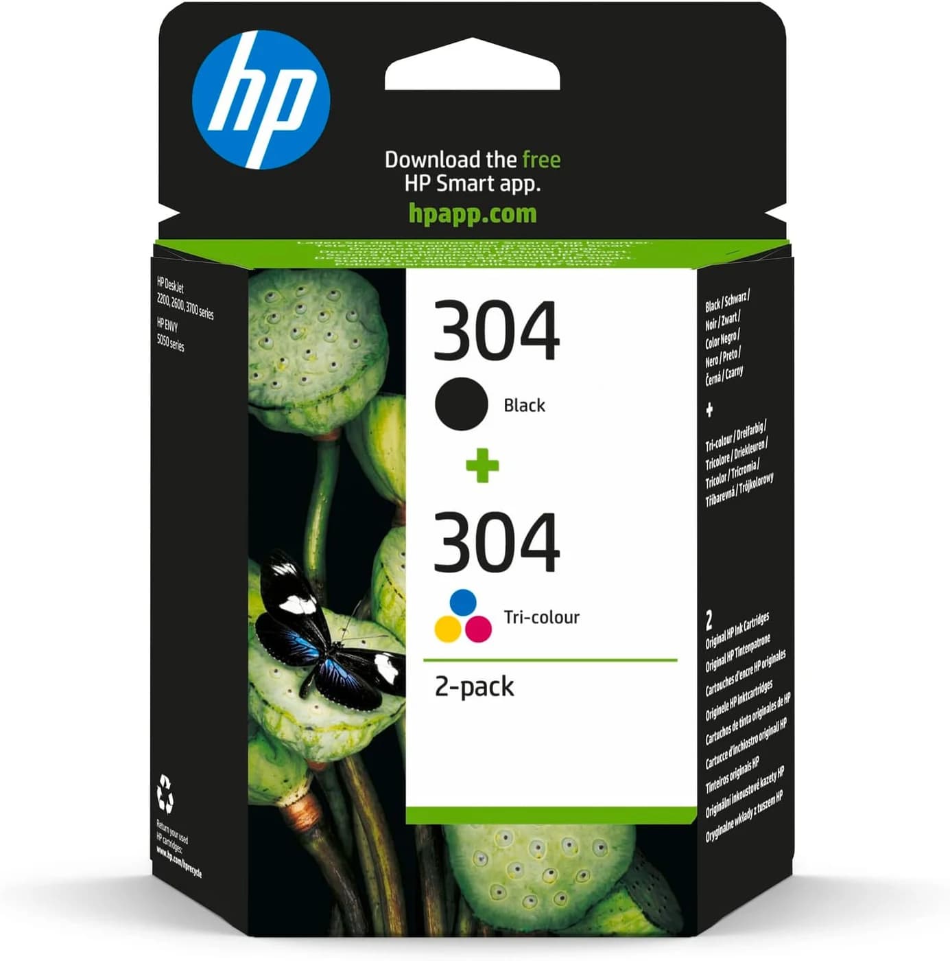HP 304 Black & Tri-Colour Original Ink Cartridges, 3JB05AE, 2 Pack