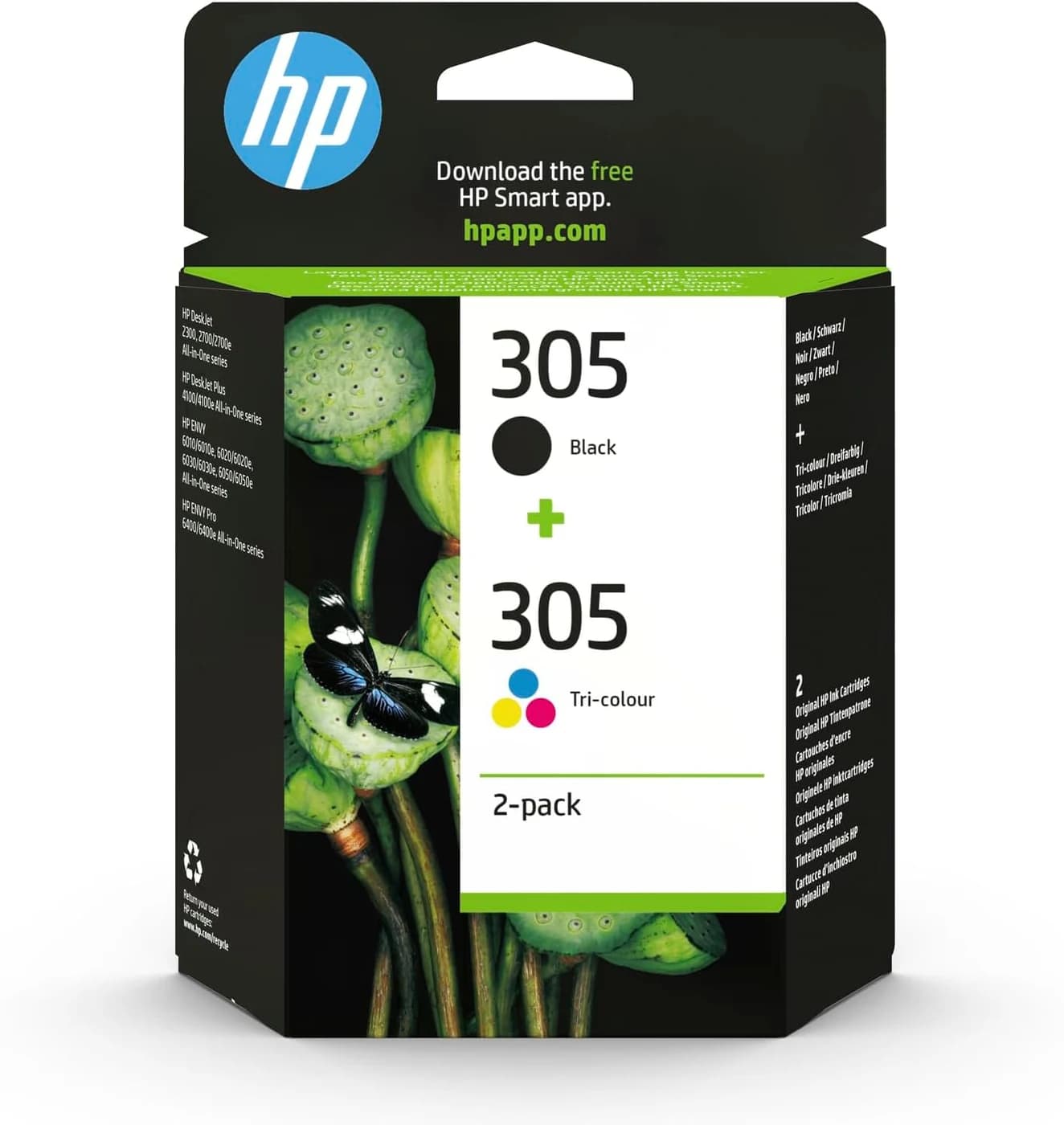 HP 305 Black & Tri-Colour Original Ink Cartridges, 6ZD17AE, 2 Pack