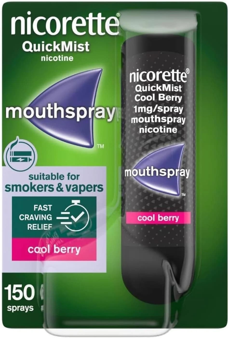 Nicorette Quickmist 1 mg Nicotine Mouthspray, 1 x 150 Sprays, Cool Berry