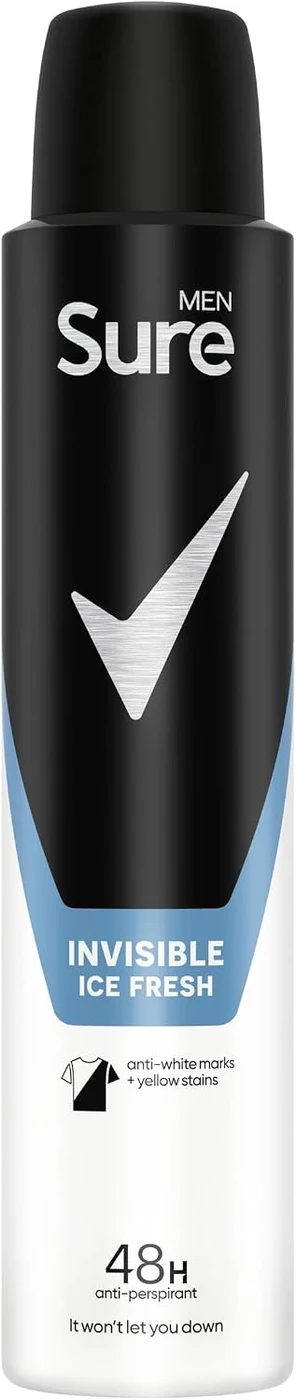 Sure Men Invisible Ice Fresh Anti-Perspirant Aerosol Deodorant 200 ml (Pack of 6)