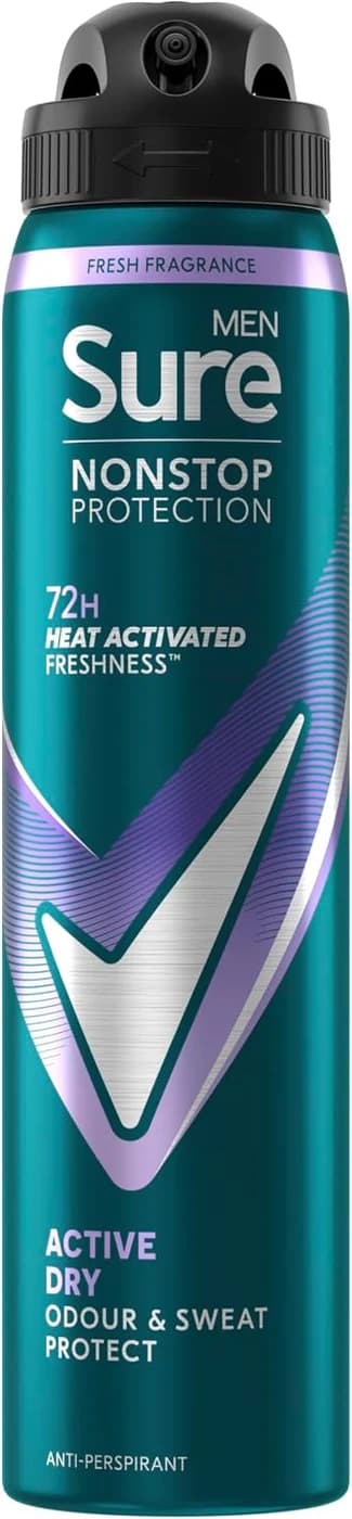 Sure Men Nonstop Protection Active Dry Anti-Perspirant Aerosol Deodorant 200 ml (Pack of 6)